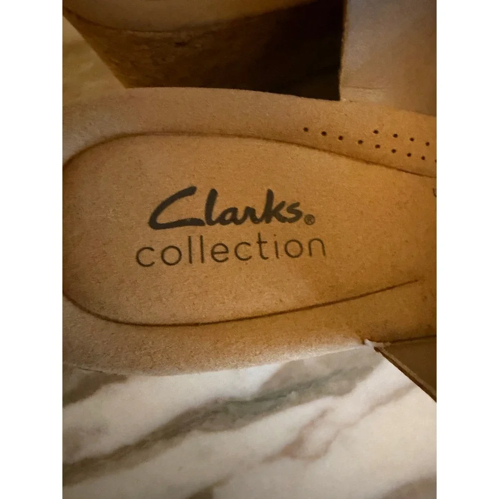 Clarks Collection Tan Leather Crisscross Wedge Slingback Sandals Women Size‎ 10